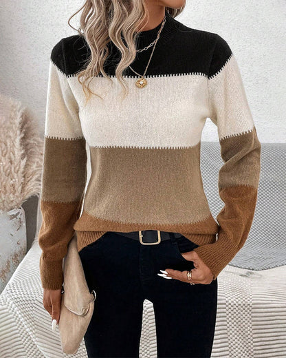 Pull color block femme – Sweat confortable à manches longues pour casual chic