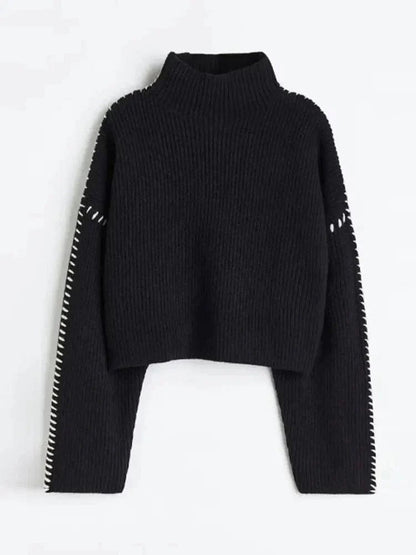 Pull noir élégant femme – Pull chic en laine doux et confortable pour l'hiver