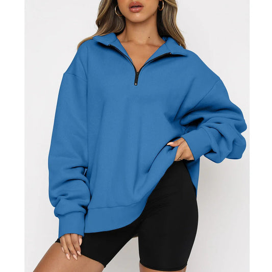 Pull zippé décontracté femme – Sweatshirt léger à capuche pour casual chic