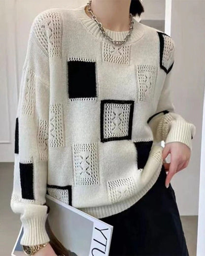 Pull à motifs femme – Pull en maille doux et élégant à motifs tendance pour automne