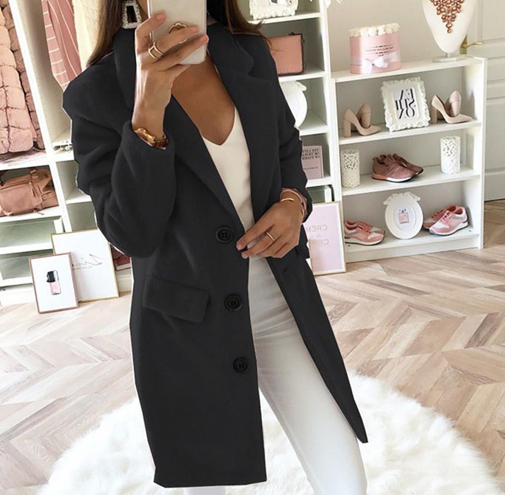 Manteau long femme – Manteau élégant à un bouton pour automne hiver chic