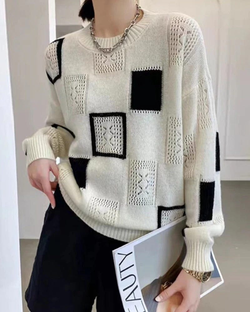 Pull à motifs femme – Pull en maille doux et élégant à motifs tendance pour automne