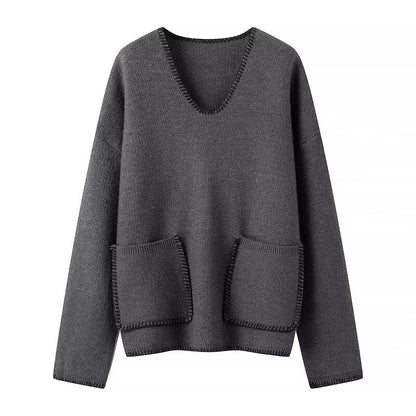 Pull-over femme col en V – Pull élégant en tricot doux pour toutes occasions