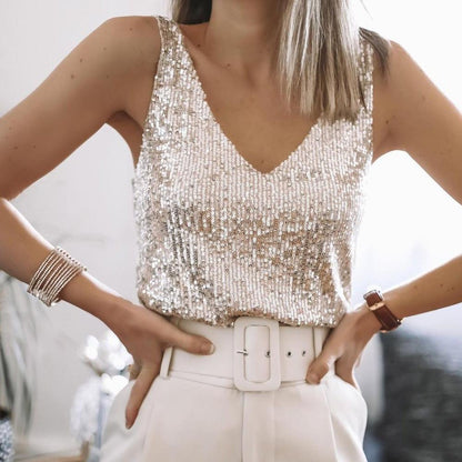 Top à paillettes femme – Haut élégant à sequins pour soirée et fête