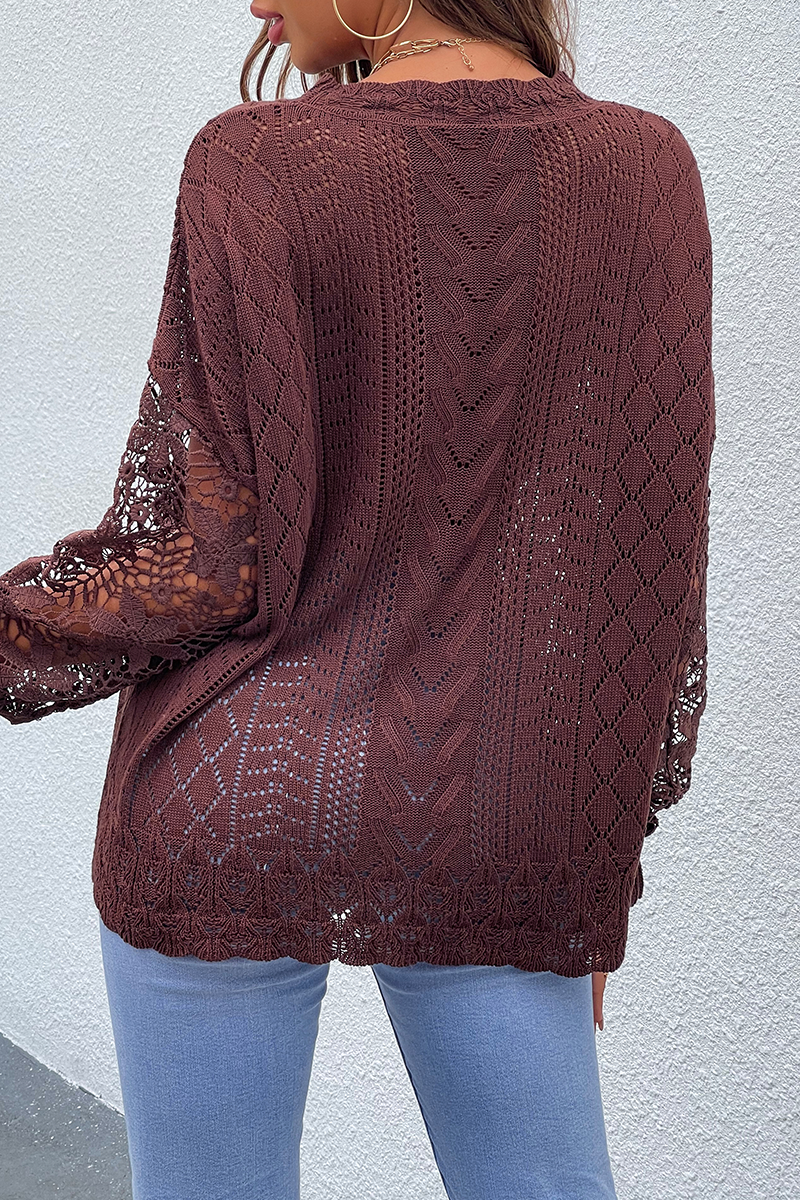 Pull femme stylé – Pull creux élégant à manches longues pour automne