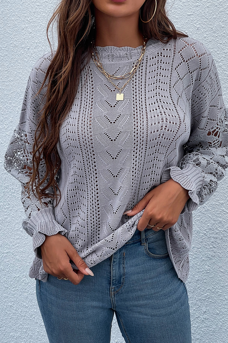 Pull femme stylé – Pull creux élégant à manches longues pour automne