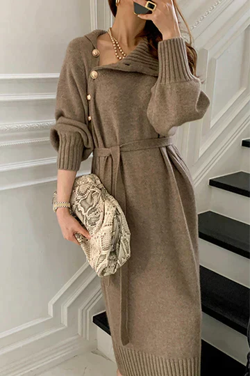 Robe asymétrique femme – Robe élégante à manches longues pour soirée chic