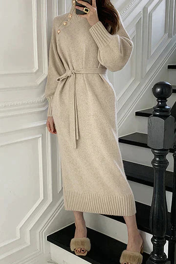 Robe asymétrique femme – Robe élégante à manches longues pour soirée chic