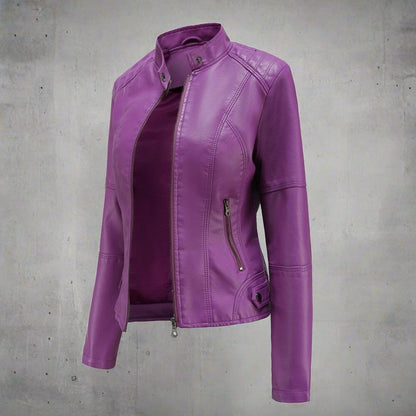 Veste de moto femme – Veste en cuir avec col montant et style moderne