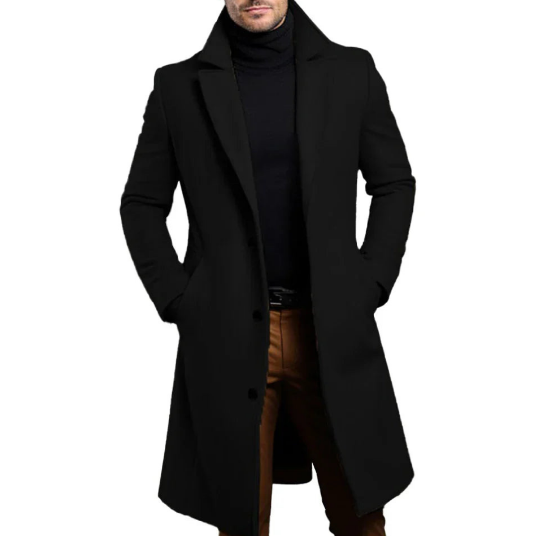 Trench-coat homme long – Manteau élégant à la mode en tissu résistant