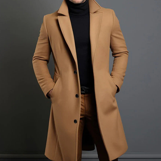 Trench-coat homme long – Manteau élégant à la mode en tissu résistant