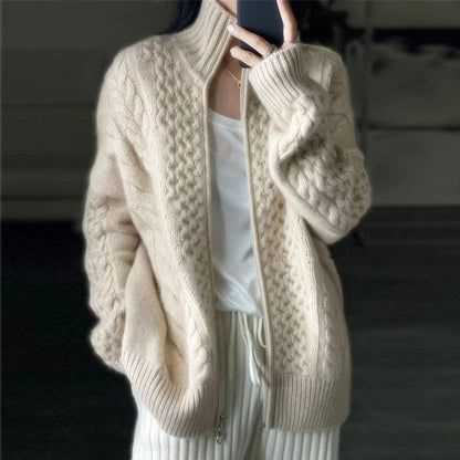 Cardigan femme moderne – Cardigan à col roulé chic en tricot doux et élégant