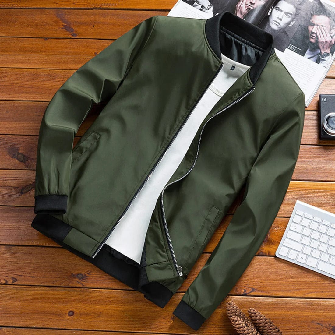 Veste bomber homme – Veste légère en nylon avec poches pour look décontracté