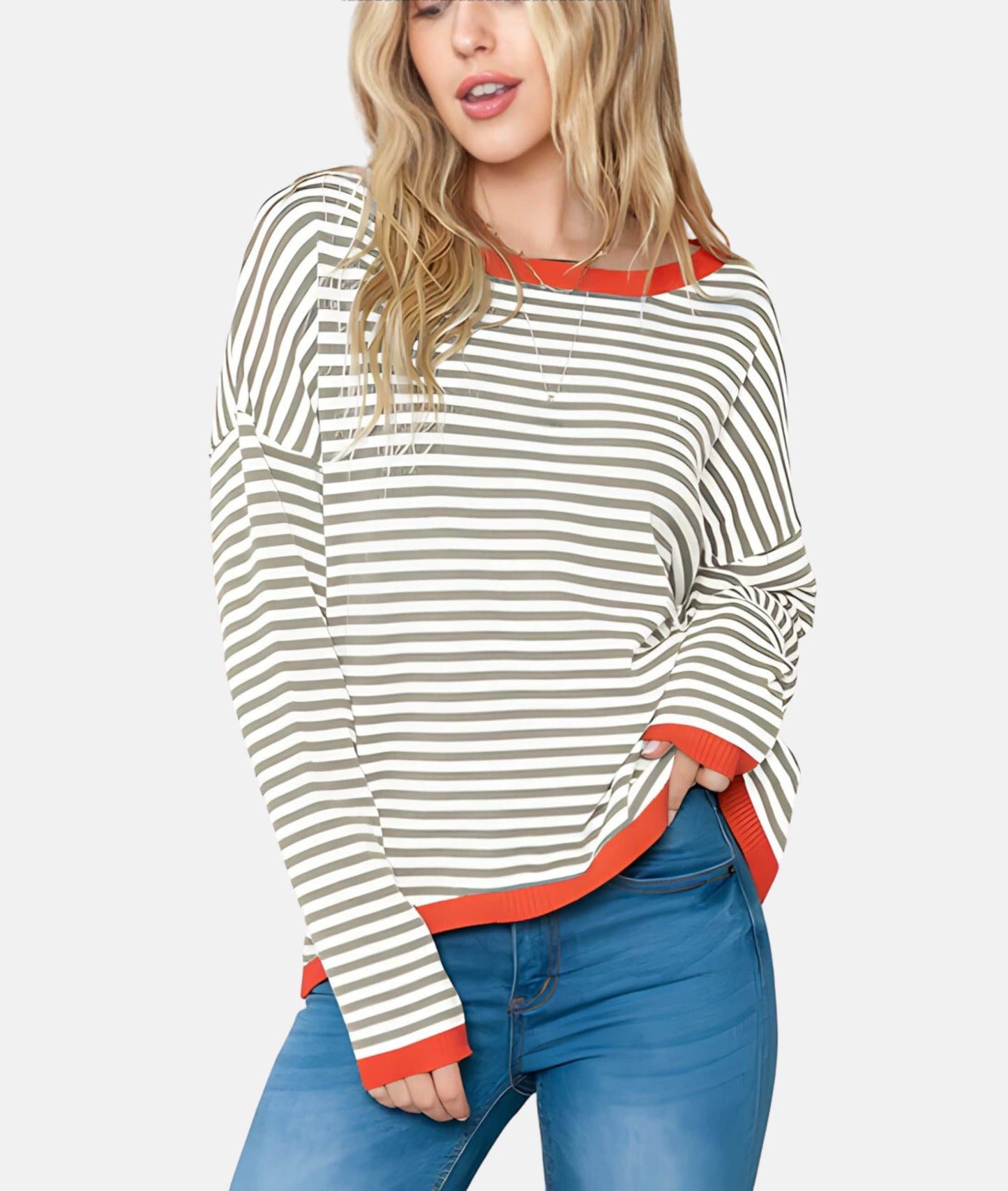 Pull rayé femme – Sweat-shirt élégant à manches longues en coton doux et confortable