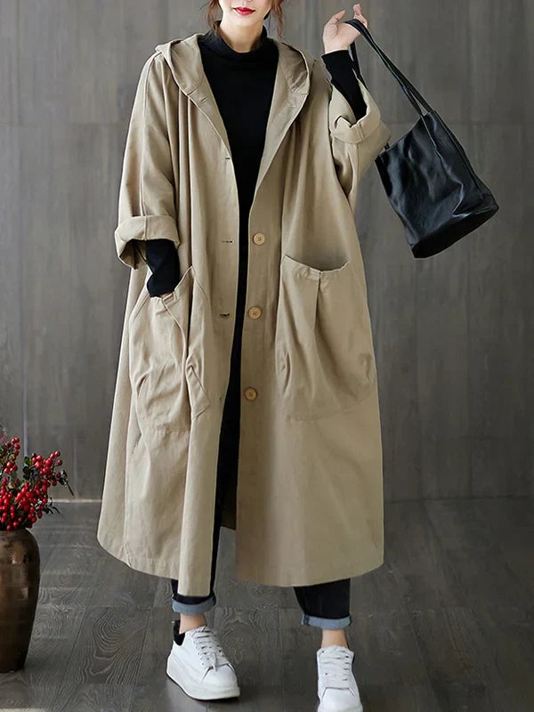 Trench-coat femme avec capuche – Manteau élégant imperméable pour automne