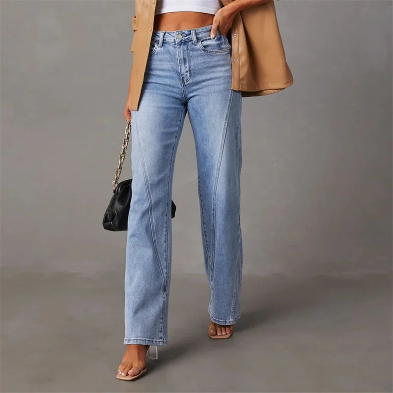 Jeans taille haute femme – Jean droit confortable en denim pour toutes occasions