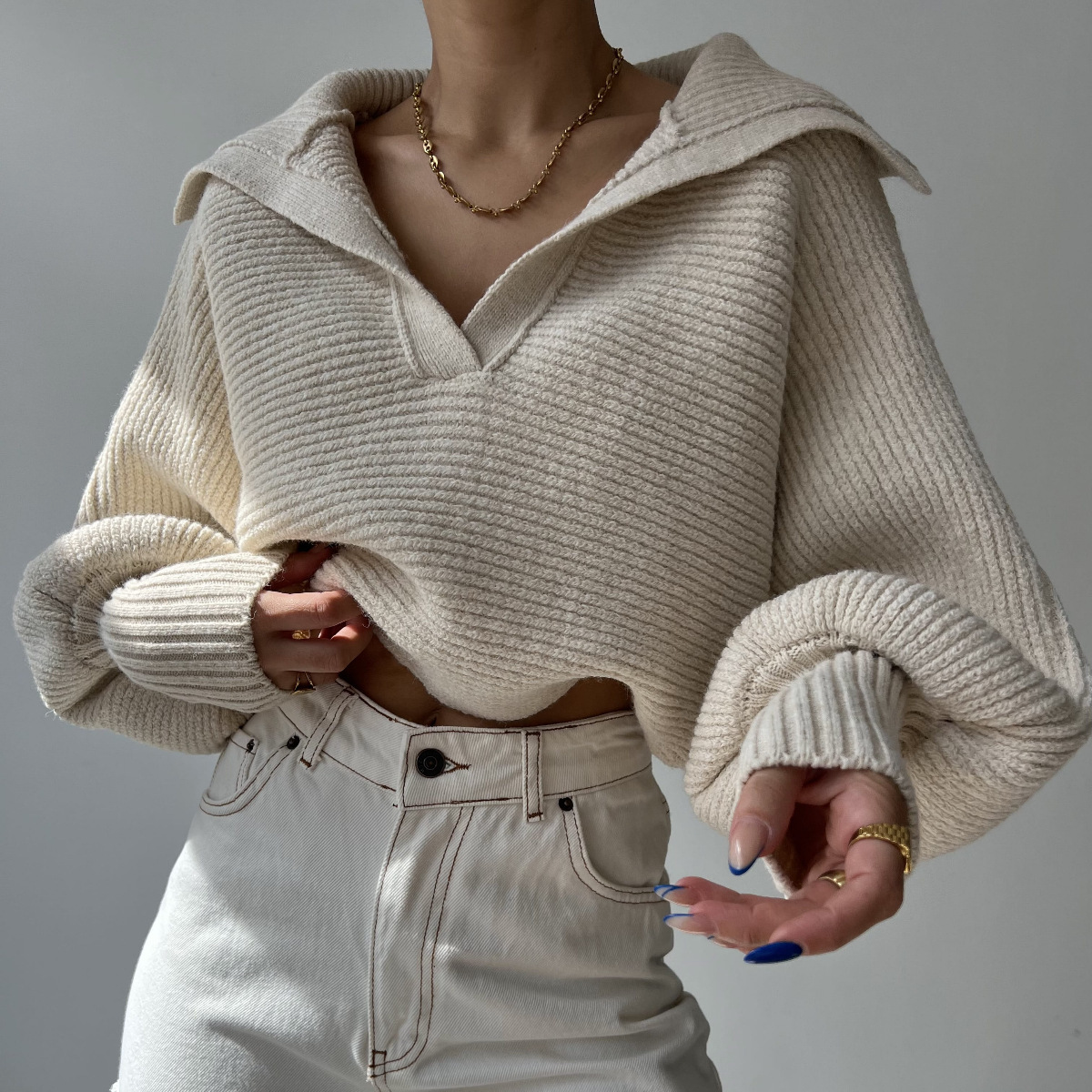 Pull en tricot surdimensionné femme – Pull confortable et tendance à manches longues