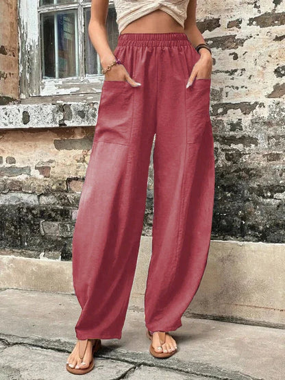 Pantalons élégants femme – Pantalon chic coupe ajustée en tissu léger pour soirée