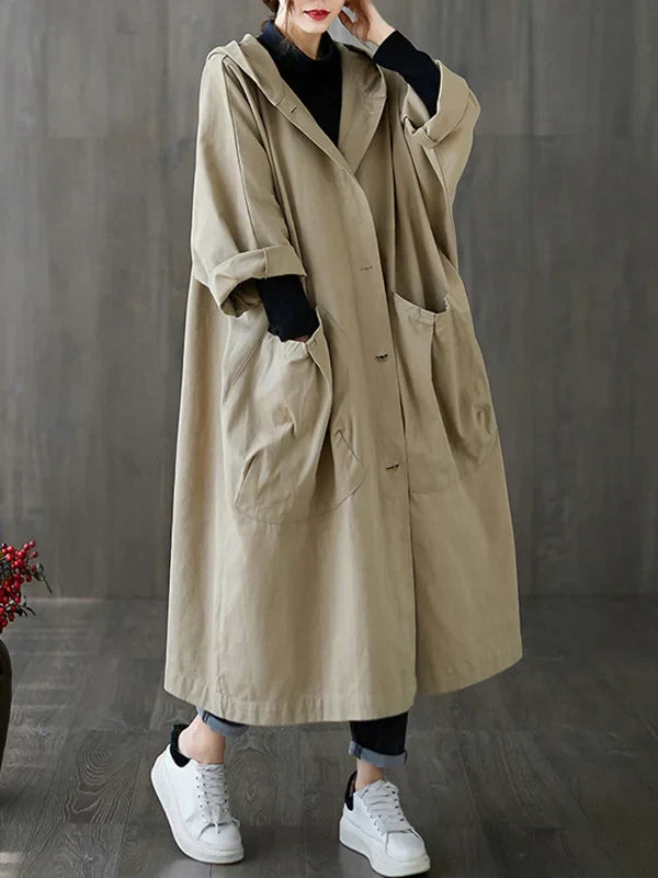 Trench-coat femme avec capuche – Manteau élégant imperméable pour automne