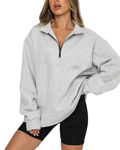 Pull zippé décontracté femme – Sweatshirt léger à capuche pour casual chic