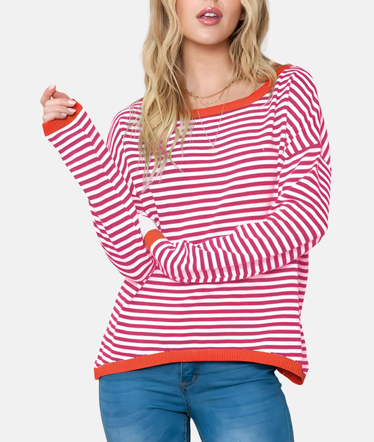 Pull rayé femme – Sweat-shirt élégant à manches longues en coton doux et confortable