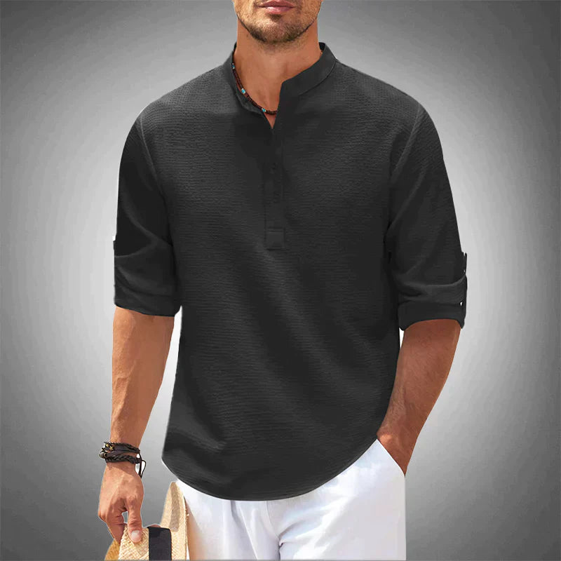 Chemise homme demi-boutonnée – Chemise élégante en coton à manches longues