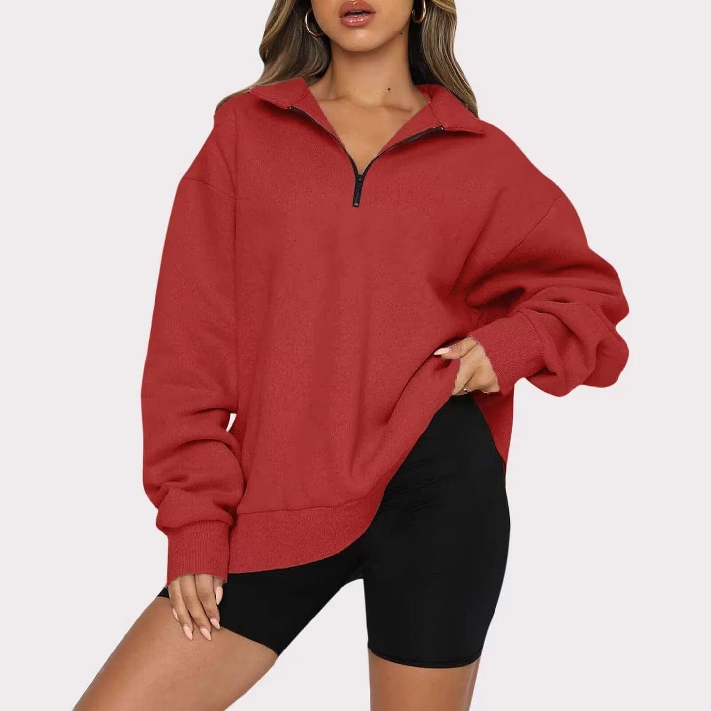 Pull zippé décontracté femme – Sweatshirt léger à capuche pour casual chic