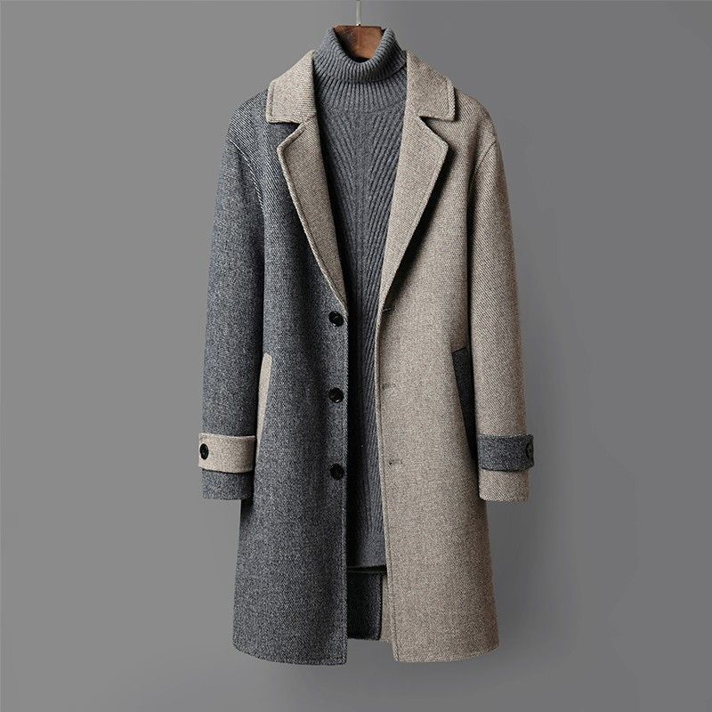 Manteau bicolore homme – Veste élégante en laine pour hiver et mi-saison