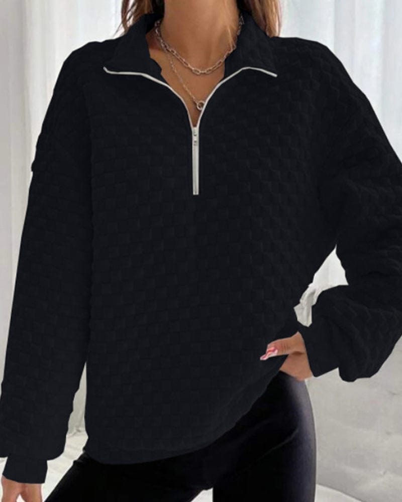 Pull femme avec fermeture éclair – Sweat-shirt tendance en coton doux et confortable