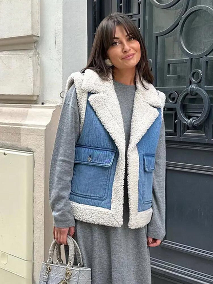 Gilet en denim femme – Veste sans manches avec poches avant tendance et décontractée