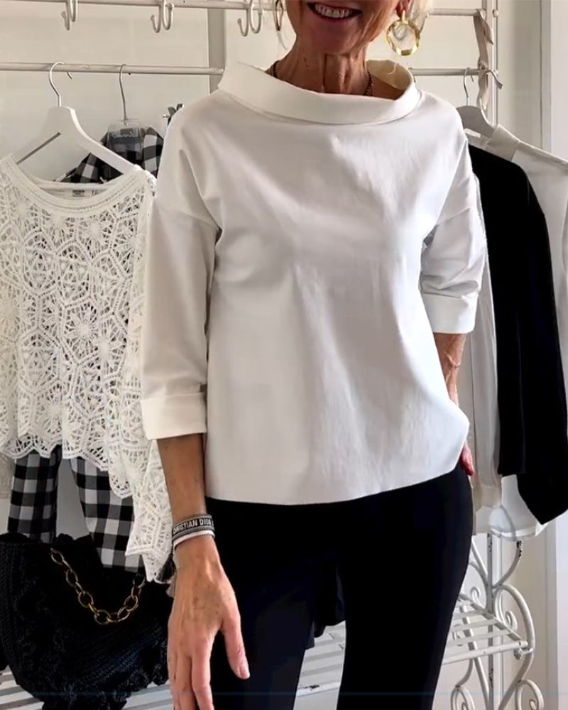 Haut à col rond femme – T-shirt élégant en coton doux pour casual