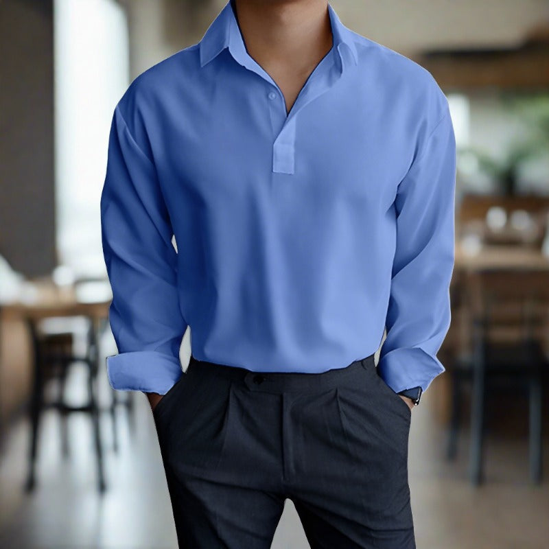 Polo homme à manches longues – Chemise élégante avec boutons en coton doux