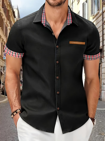 Chemise à manches courtes homme – Chemise col rayé élégante et décontractée