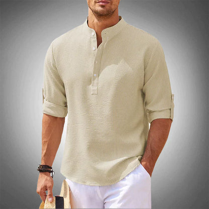 Chemise homme demi-boutonnée – Chemise élégante en coton à manches longues