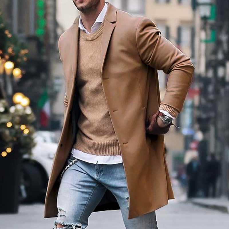 Trench-coat homme croisé – Manteau élégant à col à revers pour automne hiver