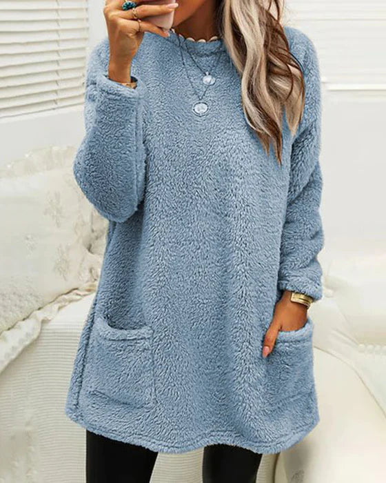 Pull femme mi-long avec poches – Pull confortable en tricot doux et élégant