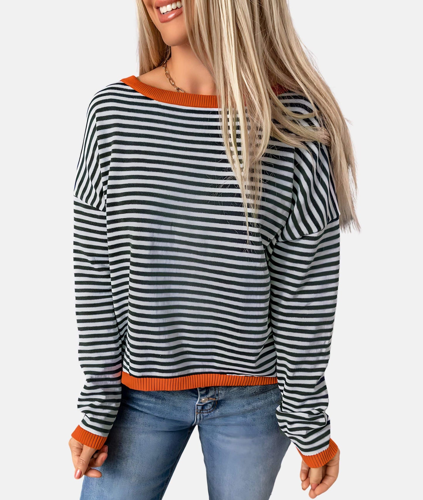 Pull rayé femme – Sweat-shirt élégant à manches longues en coton doux et confortable