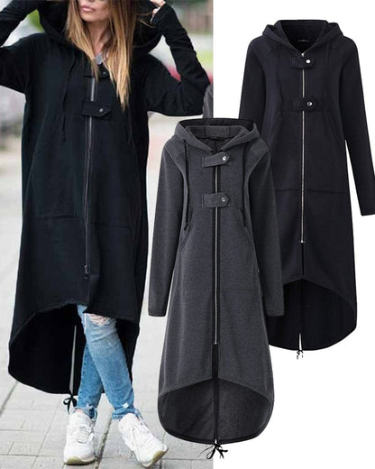 Veste longue femme – Veste élégante avec fermeture éclair et boutons chic