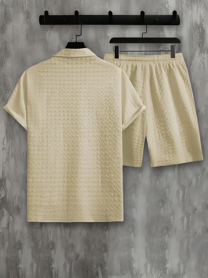 Chemise en waffle homme – Ensemble shorts avec cordon de serrage confortable