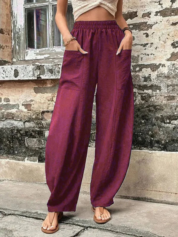 Pantalons élégants femme – Pantalon chic coupe ajustée en tissu léger pour soirée