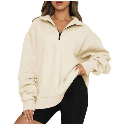 Pull zippé décontracté femme – Sweatshirt léger à capuche pour casual chic