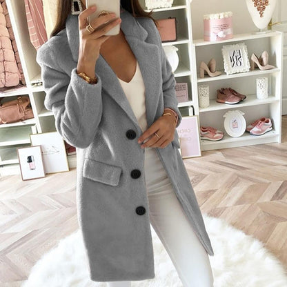 Manteau long femme – Manteau élégant à un bouton pour automne hiver chic