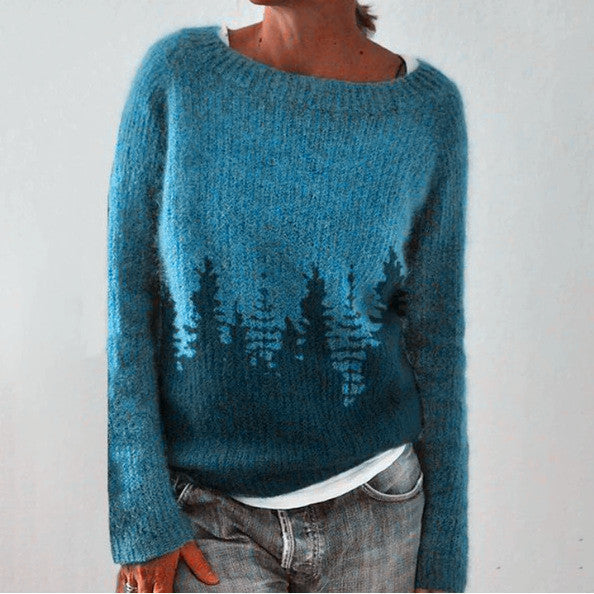 Pull rétro femme – Pull en laine doux à col rond et motifs vintage chic