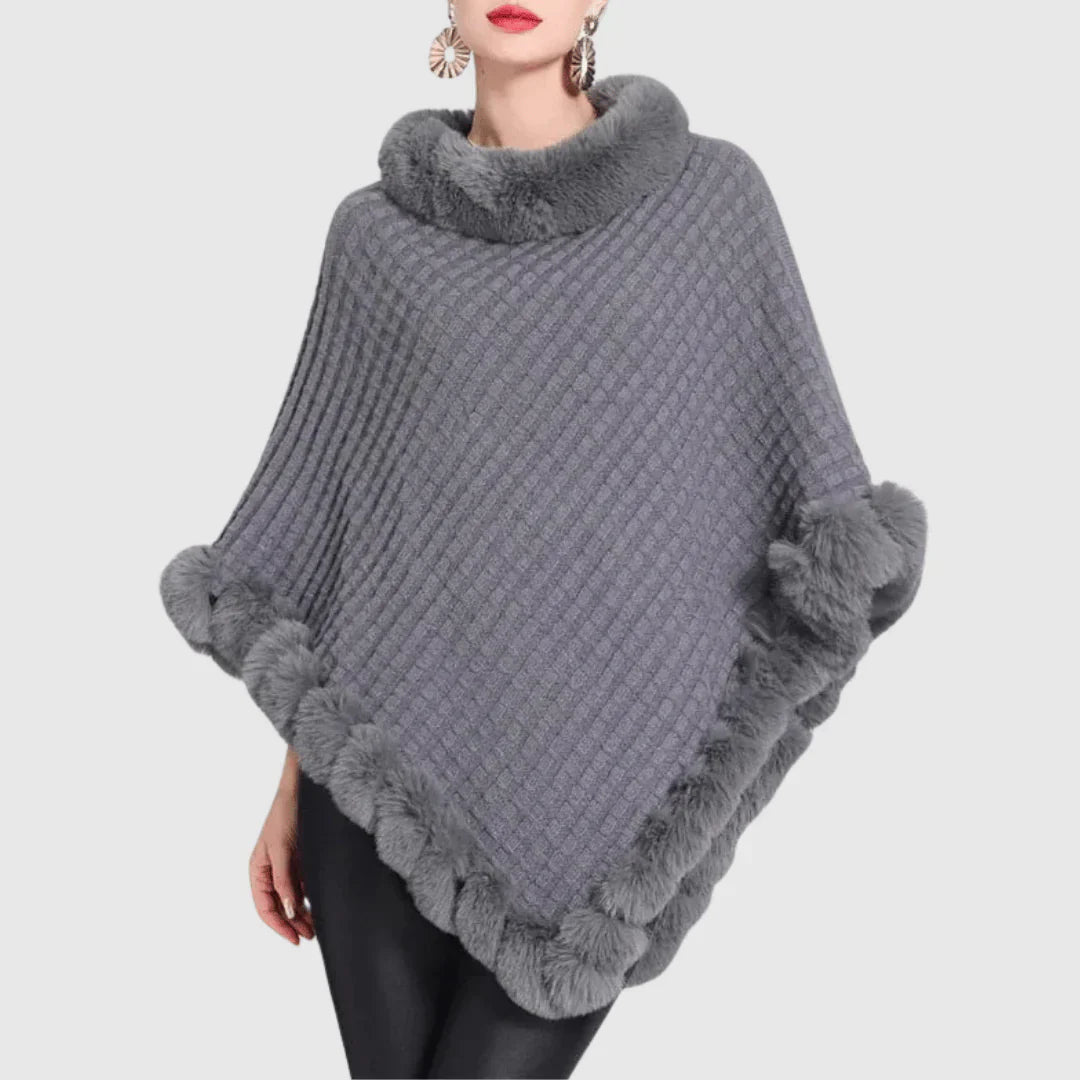 Poncho femme col roulé – Poncho chaud en laine pour automne hiver élégant