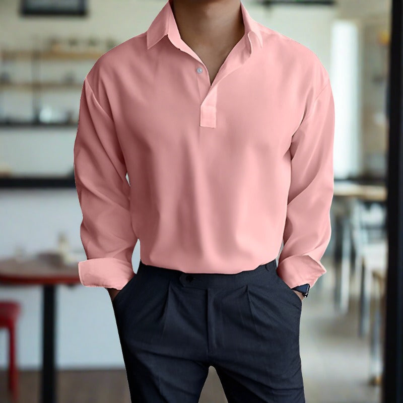 Polo homme à manches longues – Chemise élégante avec boutons en coton doux