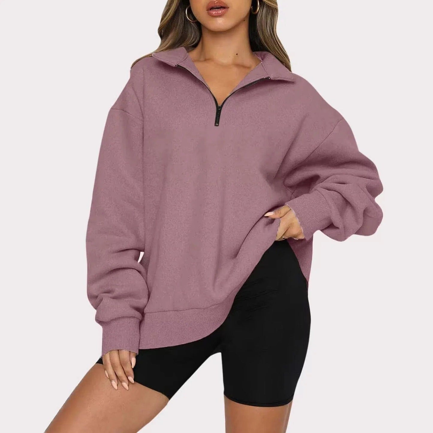 Pull zippé décontracté femme – Sweatshirt léger à capuche pour casual chic