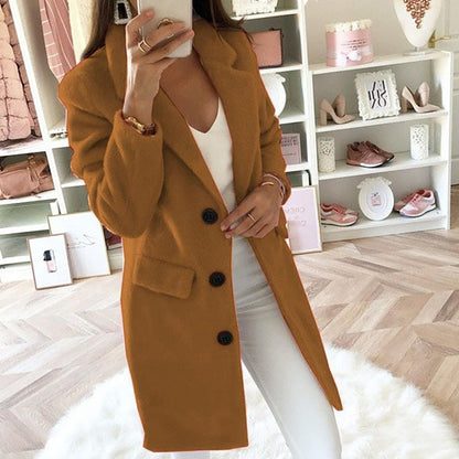 Manteau long femme – Manteau élégant à un bouton pour automne hiver chic