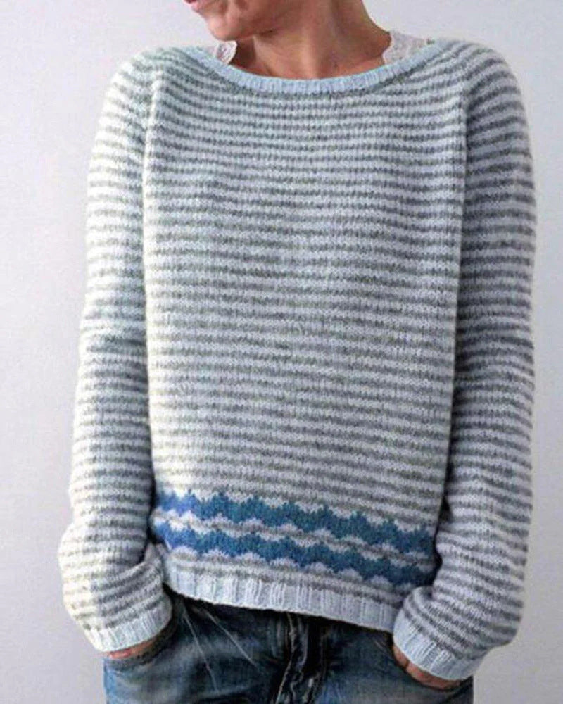 Pull rétro femme – Pull en laine doux à col rond et motifs vintage chic