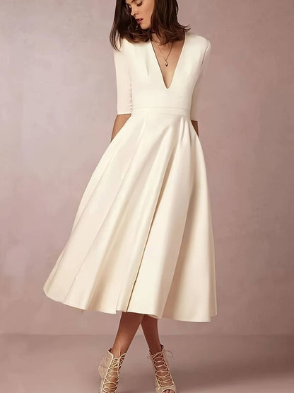 Robe de soirée femme – Robe élégante à décolleté en V chic et fluide