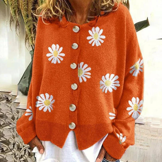 Cardigan femme – Cardigan à design de marguerites élégant et confortable